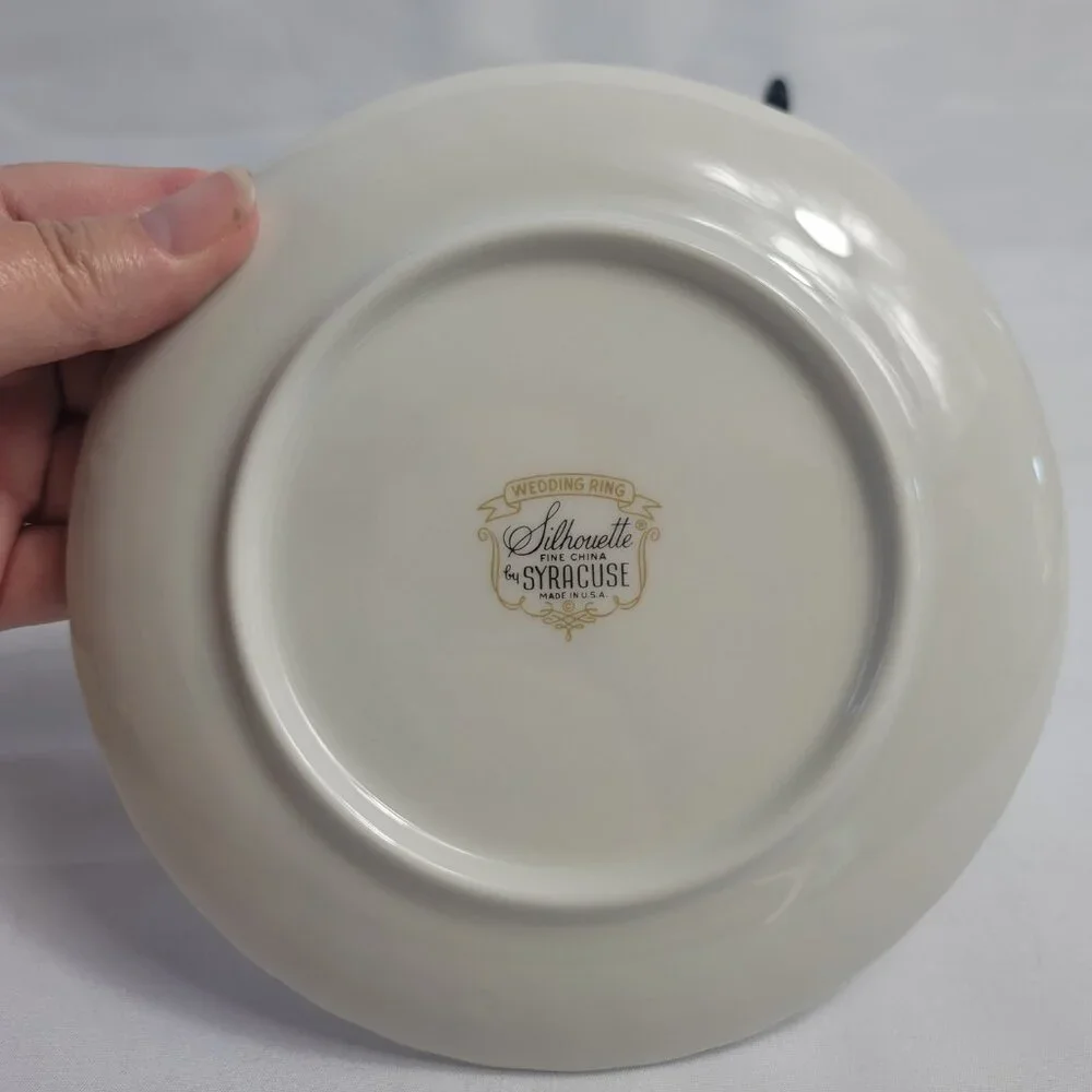 FOUR Syracuse China Wedding Ring Salad Plates White with Platinum Trim